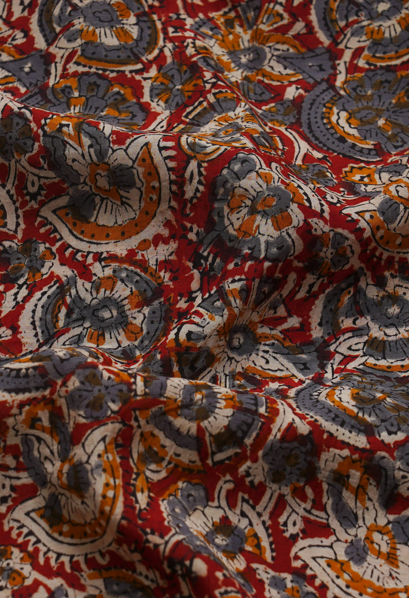 Multi Pure Kalamkari Block Printed  Silk Saree-UNM65055