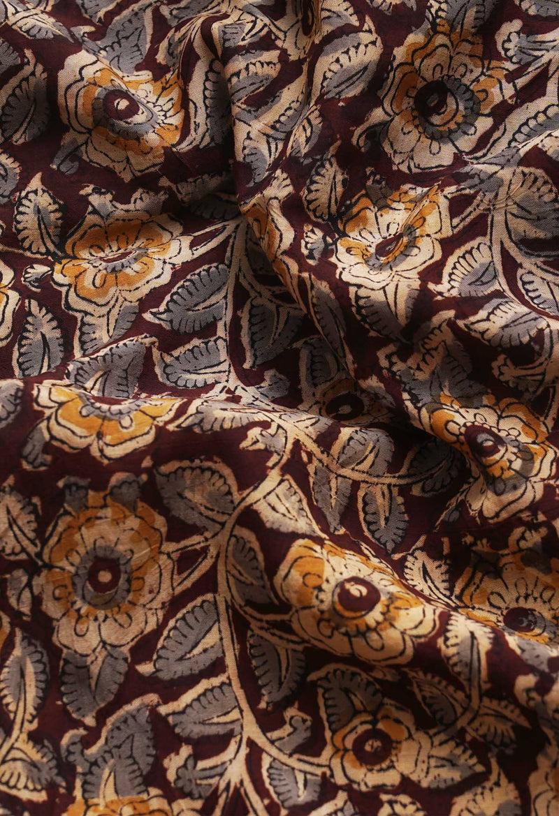 Multi Pure Kalamkari Block Printed  Silk Saree