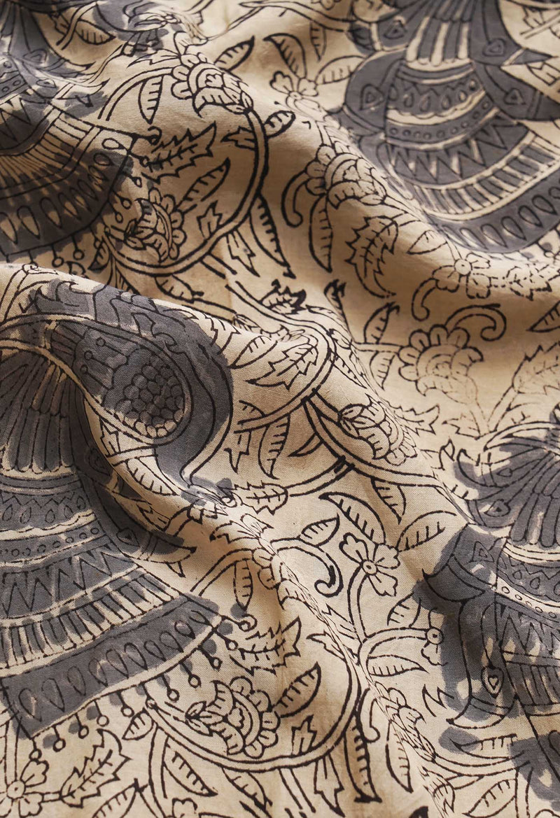 Multi Pure Kalamkari Block Printed  Silk Saree