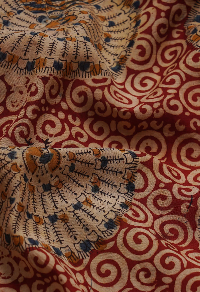 Multi Pure Kalamkari Block Printed  Silk Saree