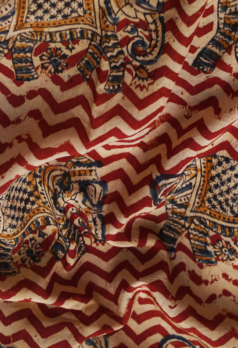 Multi Pure Kalamkari Block Printed  Silk Saree