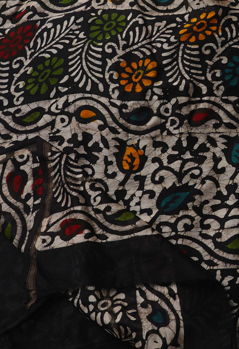 Navy Blue Pure Batik Cotton Saree-UNM65094