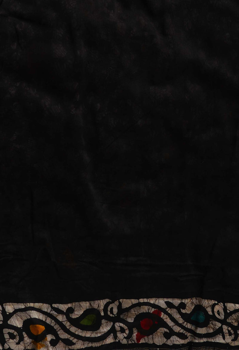 Navy Blue Pure Batik Cotton Saree-UNM65094