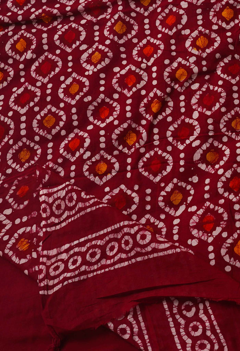 Maroon Pure Batik Cotton Saree-UNM65095