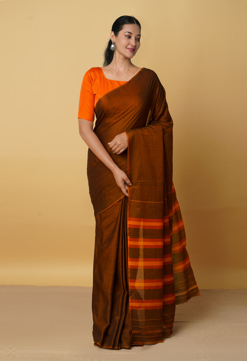 Brown Pure Handloom Pavani Narayanpet Cotton Saree-UNM65096