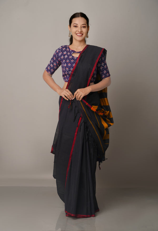 Black Pure Handloom Pavani Narayanpet Cotton Saree-UNM65109