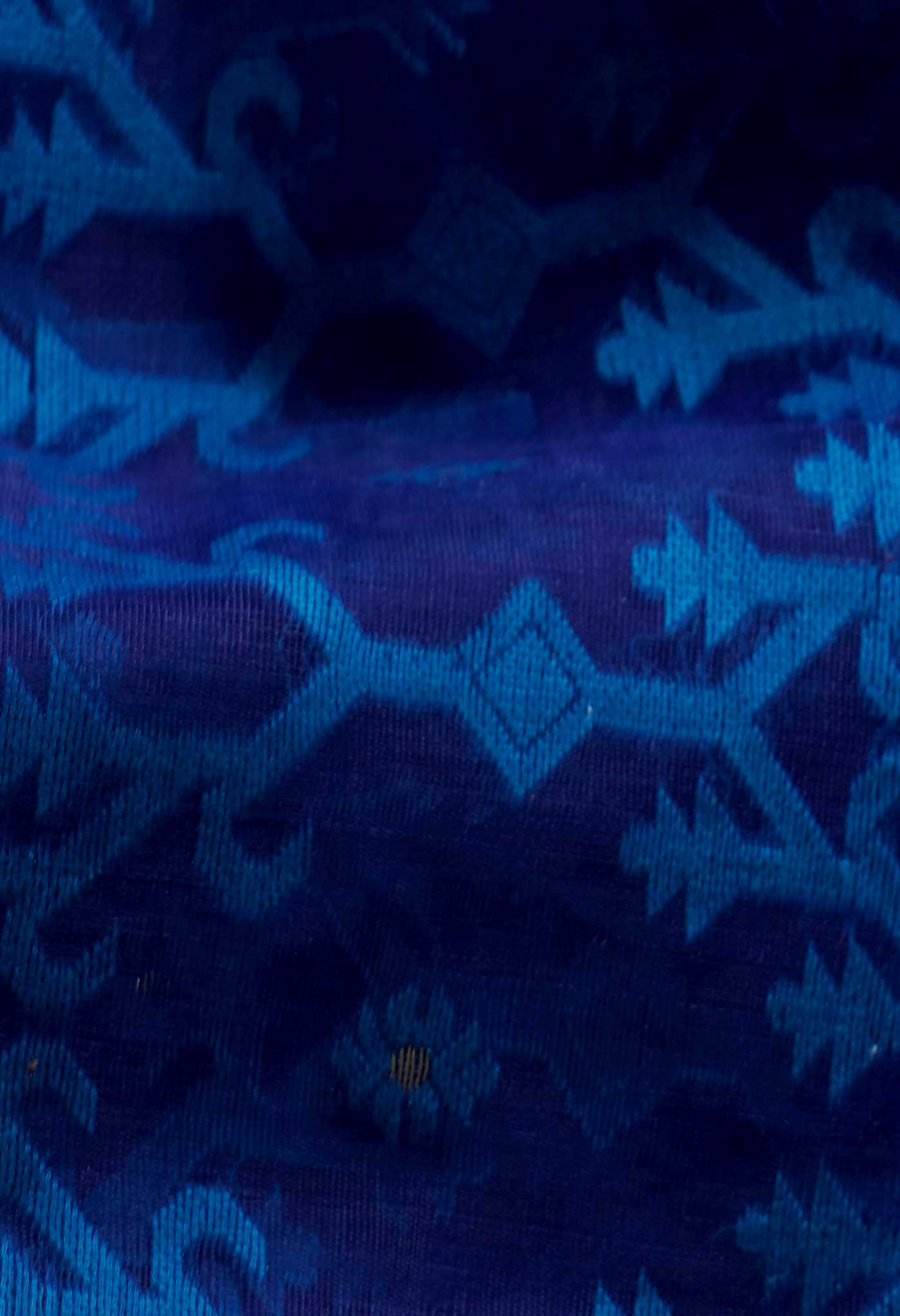 Navy Blue Pure Handloom Dhakai Jamdhani Cotton Saree-UNM65150
