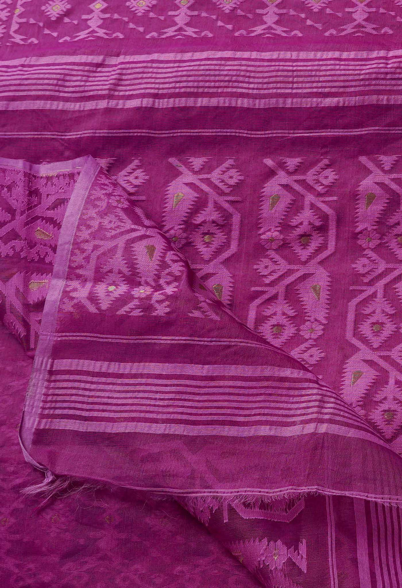 Purple Pure Handloom Dhakai Jamdhani Cotton Saree-UNM65154