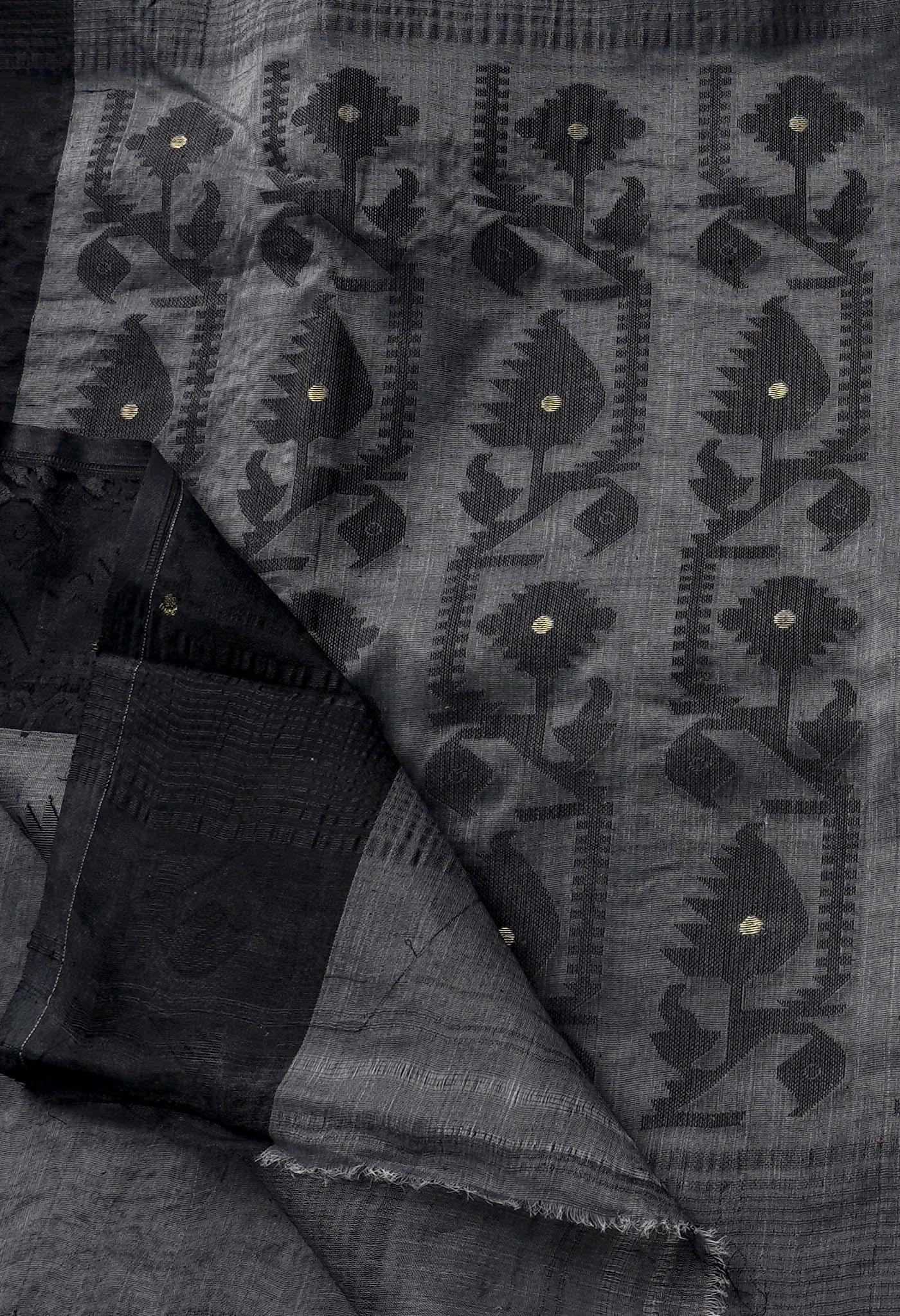 Grey Pure Handloom Dhakai Jamdhani Cotton Saree-UNM65155