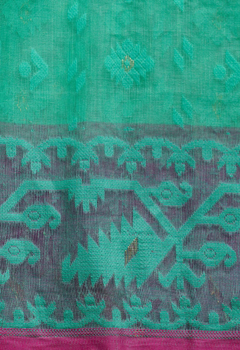 Green Pure Handloom Dhakai Jamdhani Cotton Saree-UNM65156