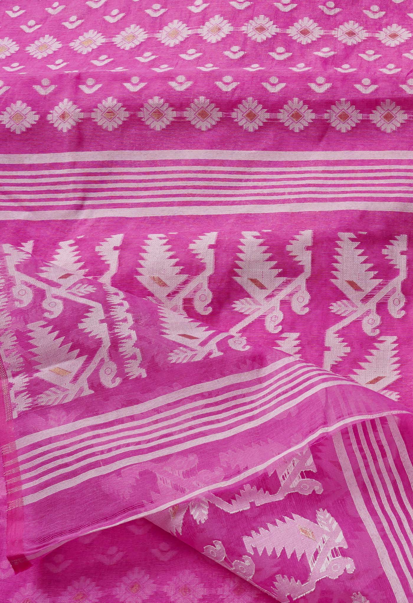 Pink Pure Handloom Dhakai Jamdhani Cotton Saree-UNM65157