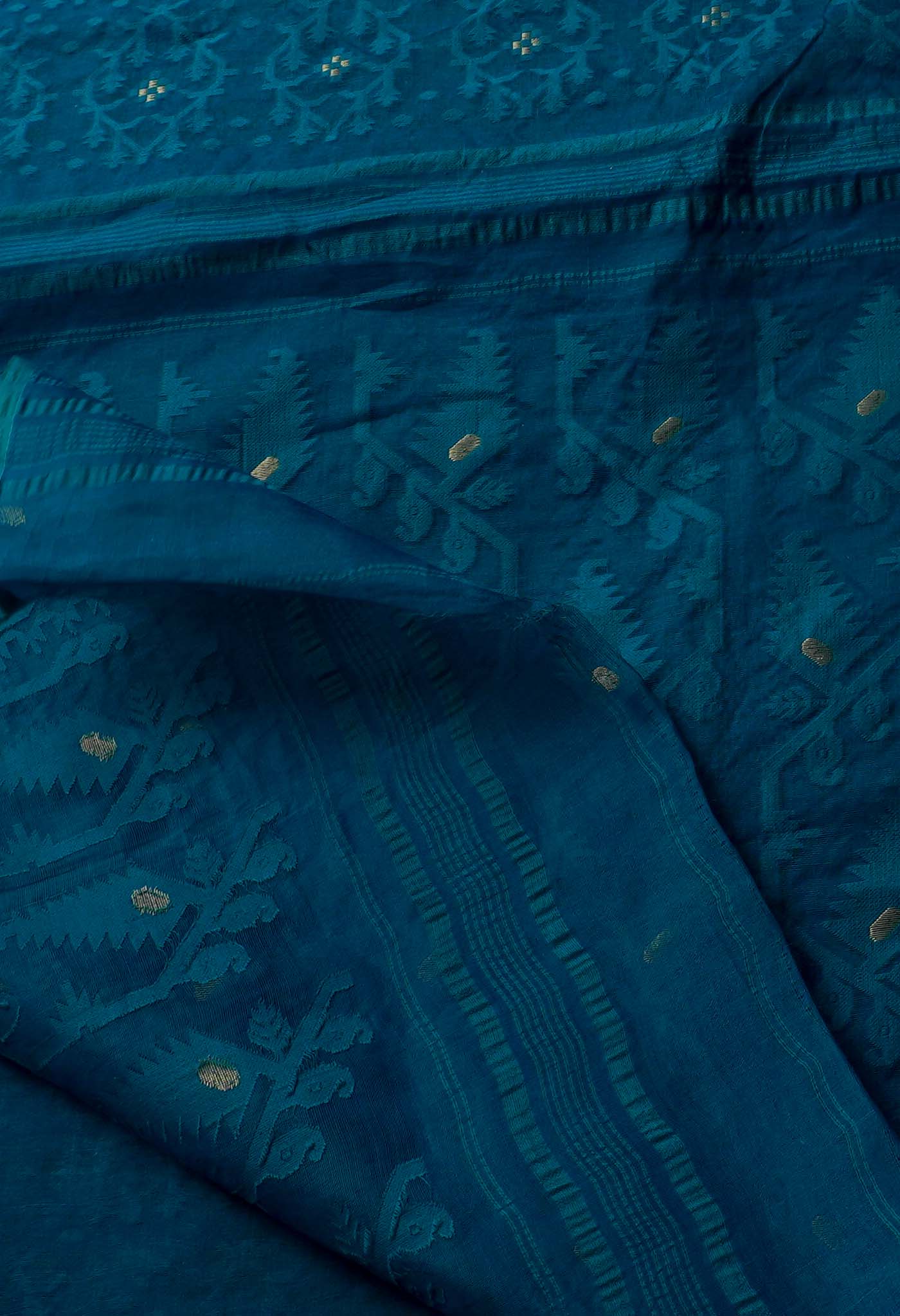 Green Pure Handloom Dhakai Jamdhani Cotton Saree-UNM65158