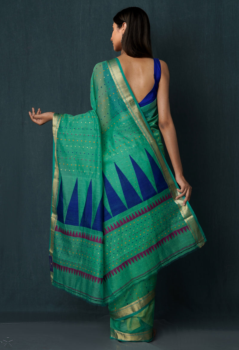 Green Pure Handloom Dhakai Jamdhani Sico Saree-UNM65162