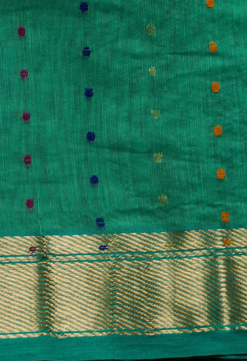 Green Pure Handloom Dhakai Jamdhani Sico Saree-UNM65162