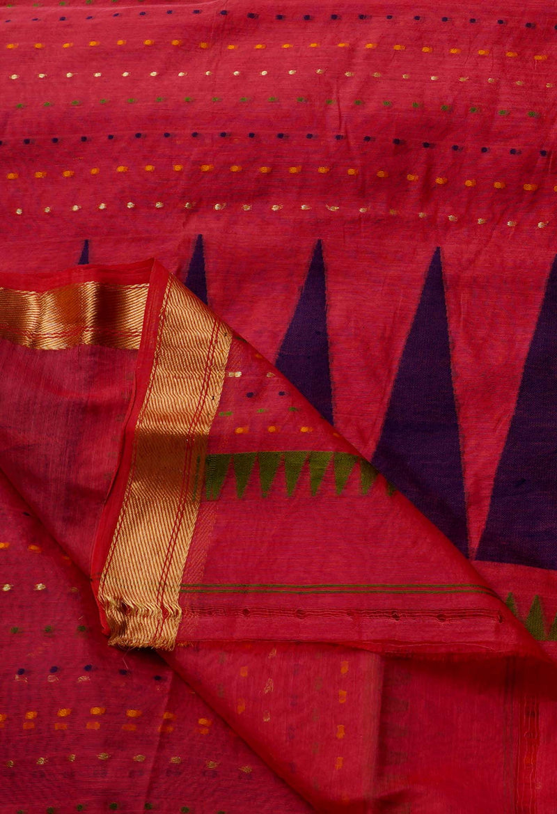 Red Pure Handloom Dhakai Jamdhani Sico Saree-UNM65163
