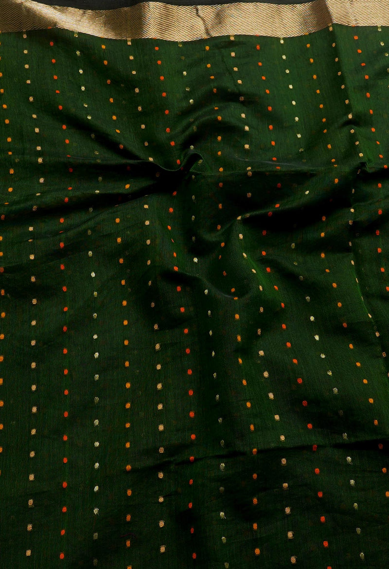 Green Pure Handloom Dhakai Jamdhani Sico Saree-UNM65164