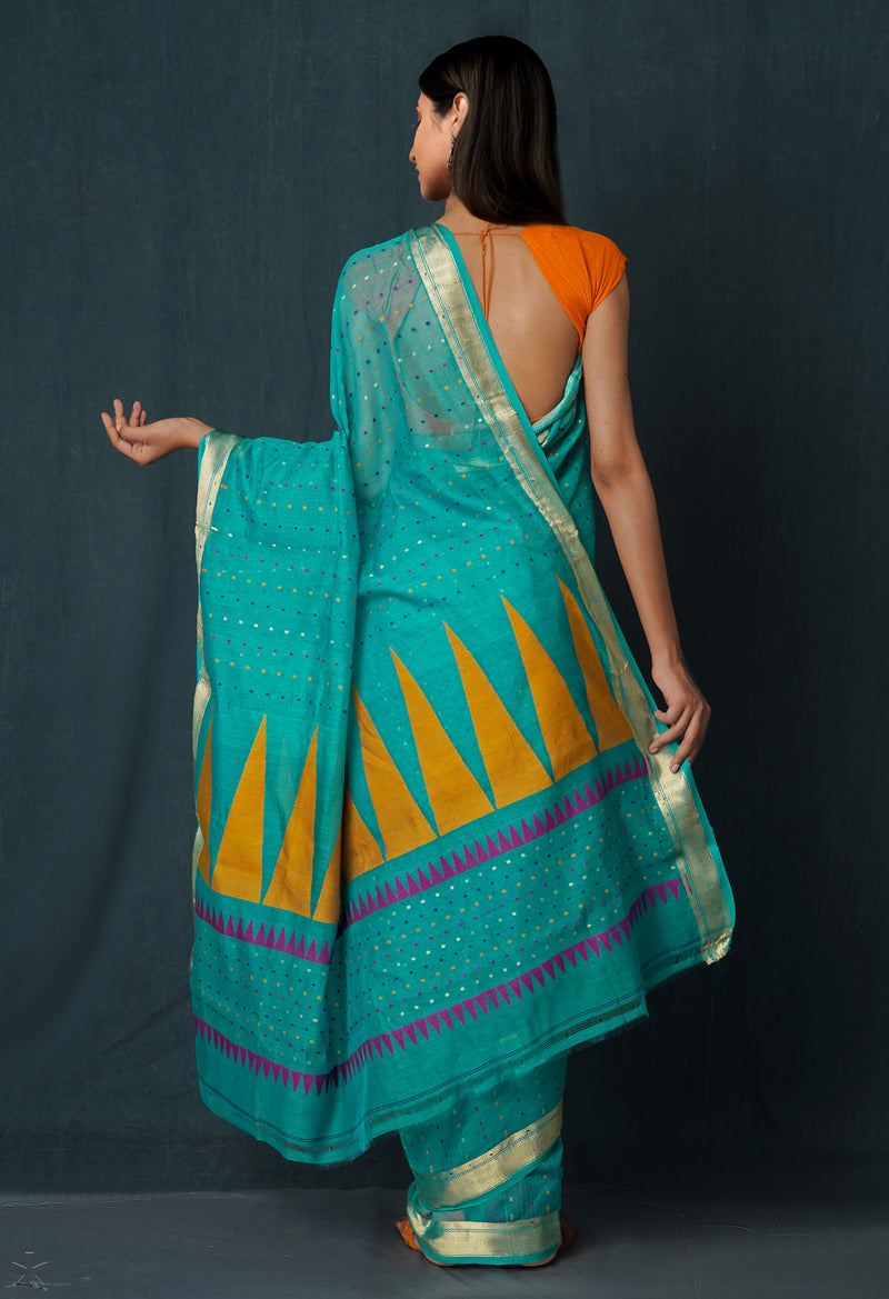 Green Pure Handloom Dhakai Jamdhani Sico Saree-UNM65166