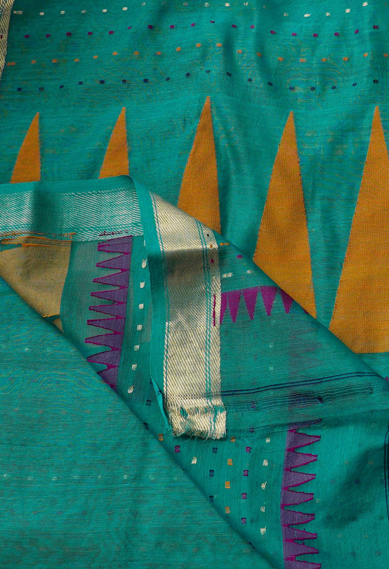 Green Pure Handloom Dhakai Jamdhani Sico Saree-UNM65166