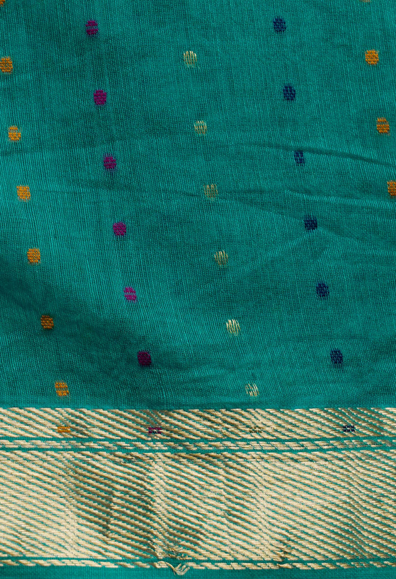 Green Pure Handloom Dhakai Jamdhani Sico Saree-UNM65166