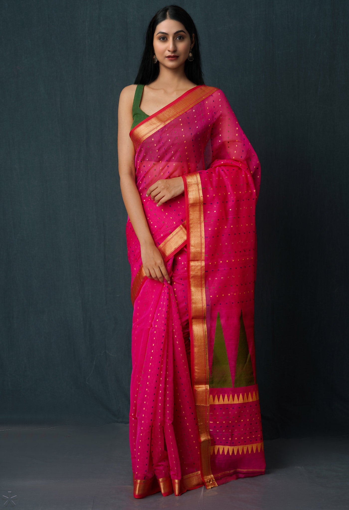 Pink Pure Handloom Dhakai Jamdhani Sico Saree-UNM65170