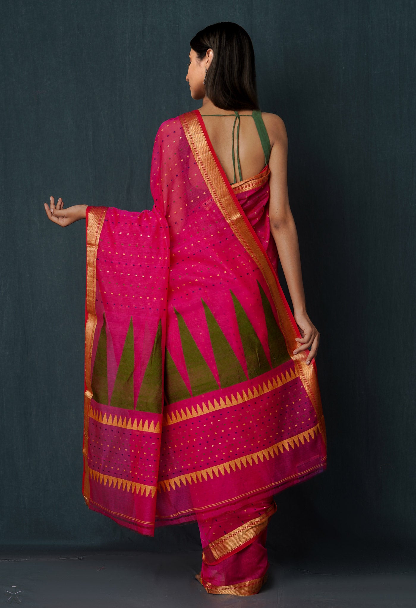 Pink Pure Handloom Dhakai Jamdhani Sico Saree-UNM65170