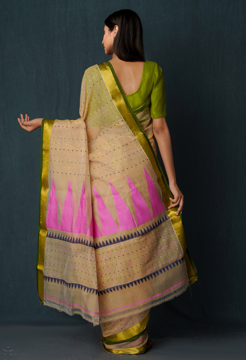 Brown Pure Handloom Dhakai Jamdhani Sico Saree-UNM65171