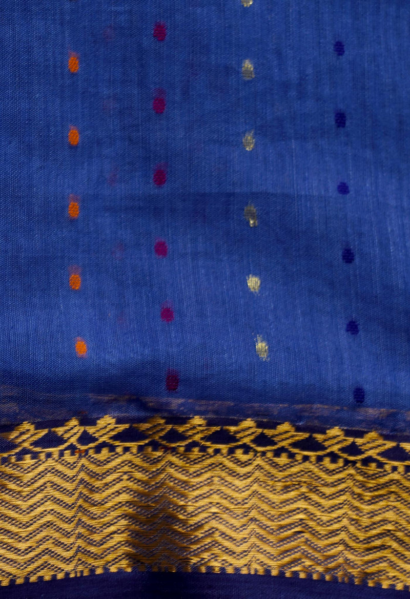 Blue Pure Handloom Dhakai Jamdhani Sico Saree-UNM65172