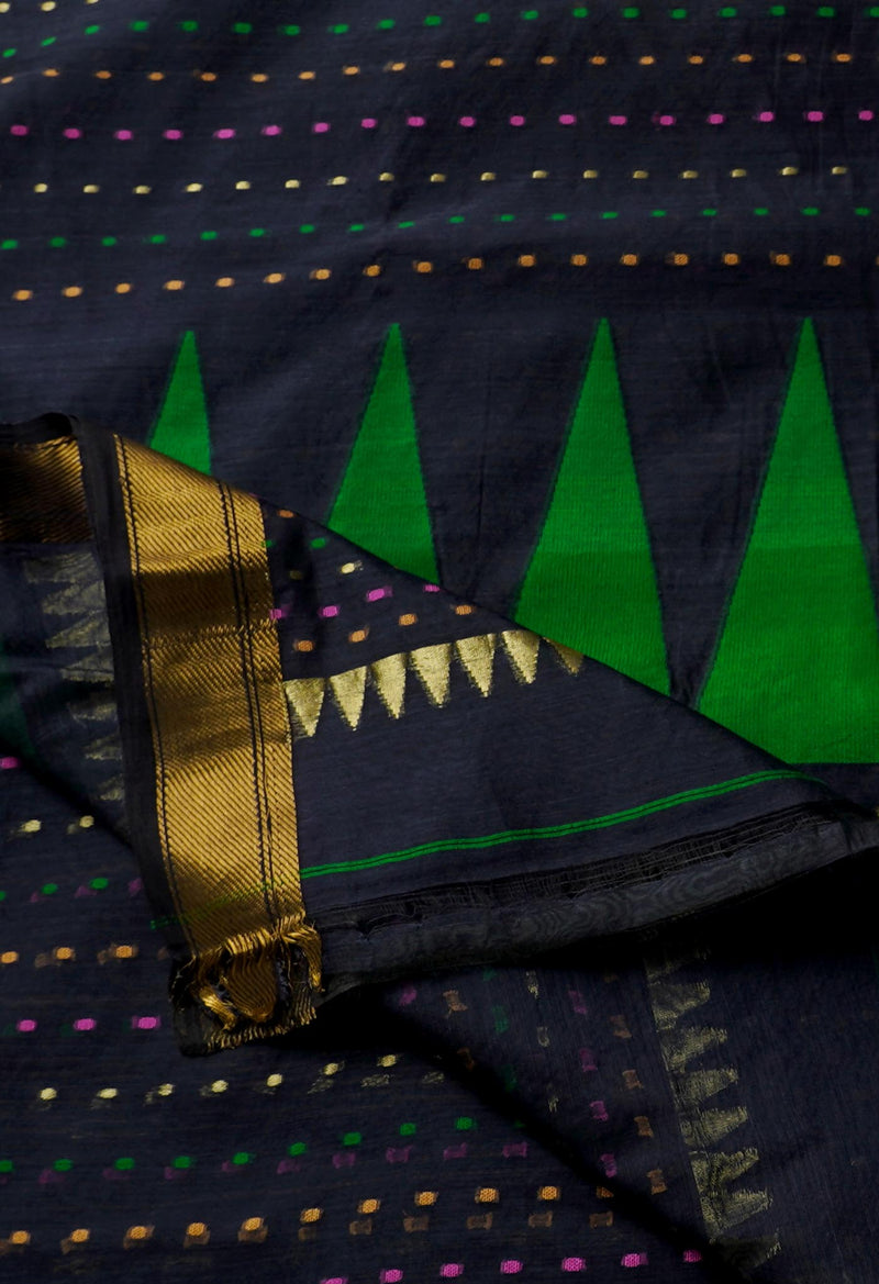 Black Pure Handloom Dhakai Jamdhani Sico Saree-UNM65173