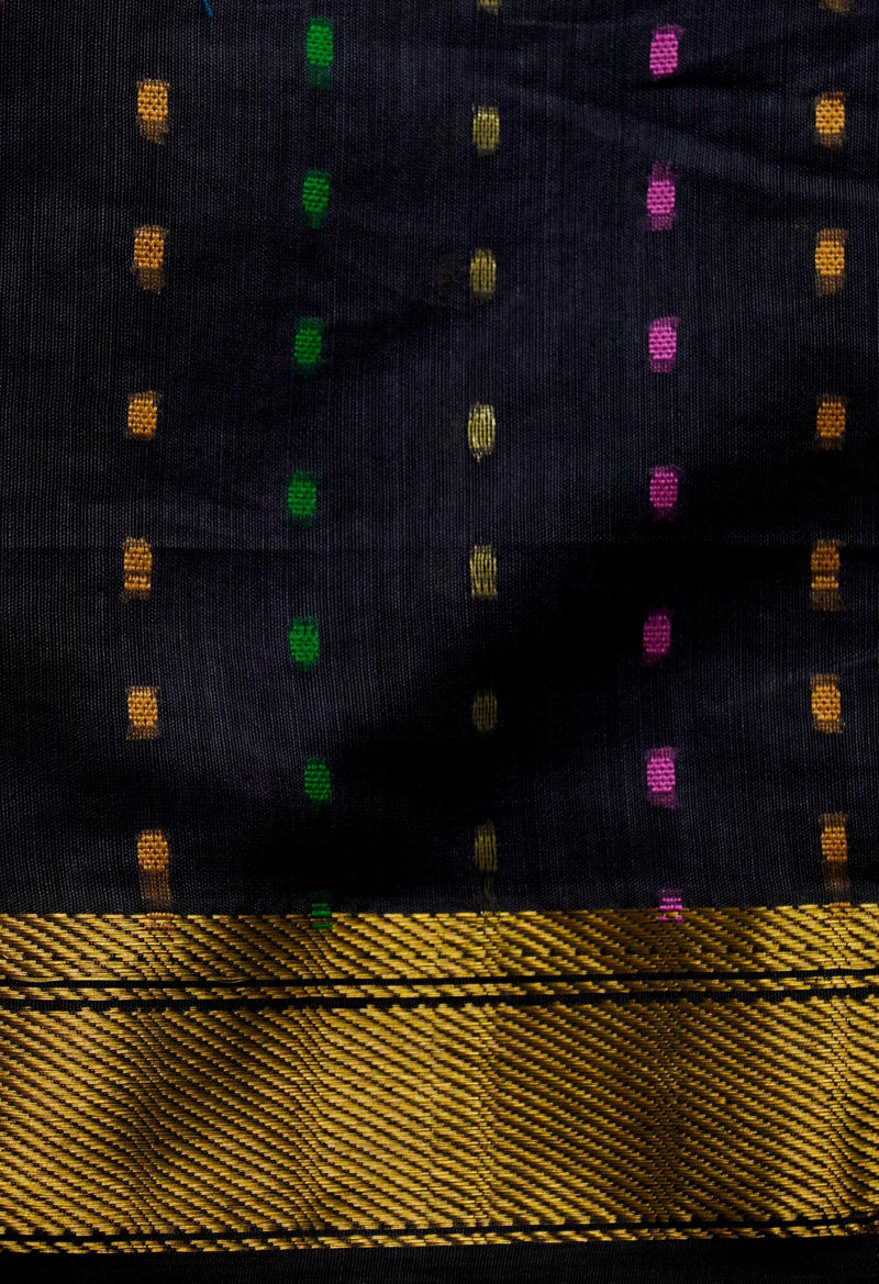 Black Pure Handloom Dhakai Jamdhani Sico Saree-UNM65173