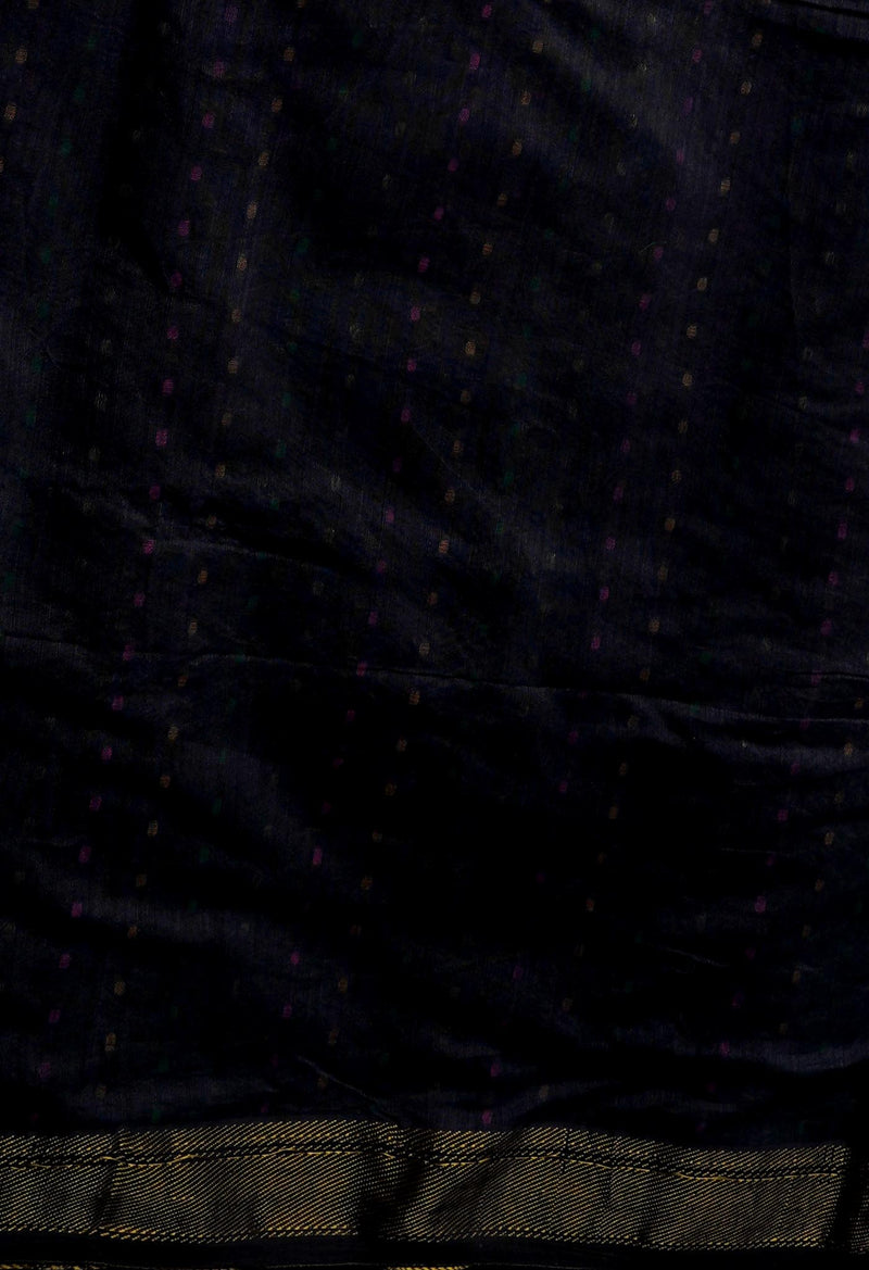 Black Pure Handloom Dhakai Jamdhani Sico Saree-UNM65173
