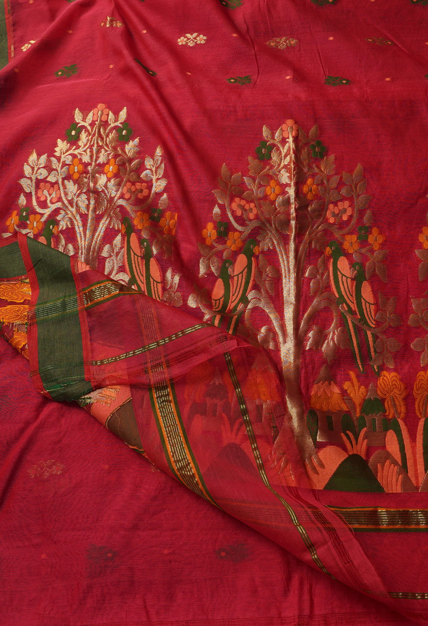 Red Pure Handloom Dhakai Jamdhani Sico Saree-UNM65174