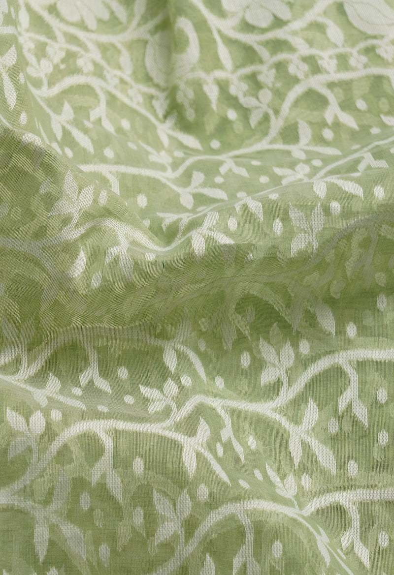 Green Pure Handloom Dhakai Jamdhani Cotton Silk Saree-UNM65182