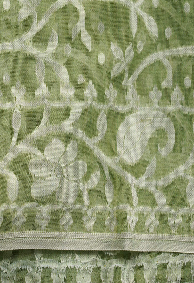 Green Pure Handloom Dhakai Jamdhani Cotton Silk Saree-UNM65182