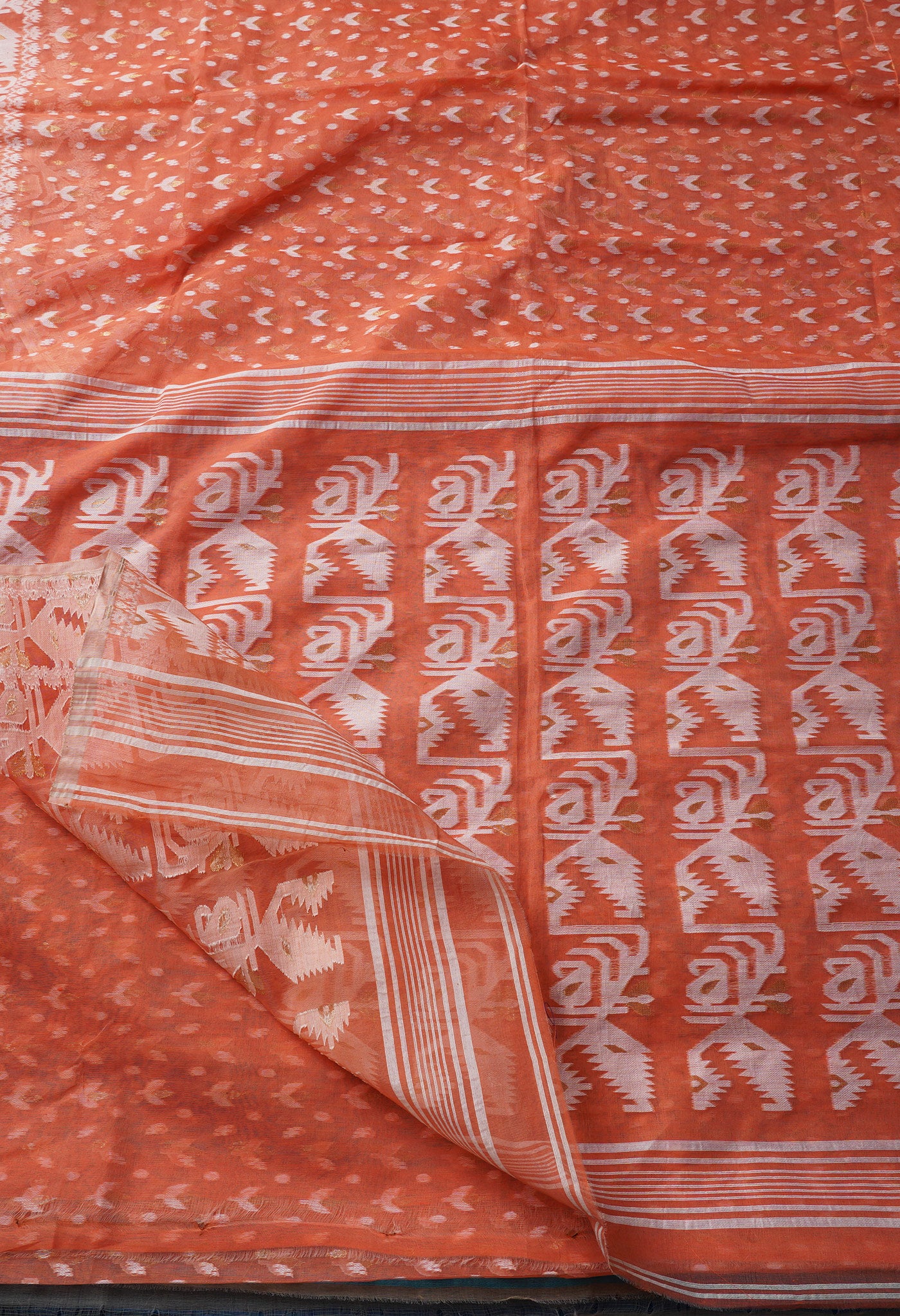 Orange Pure Handloom Dhakai Jamdhani Cotton Saree-UNM65190