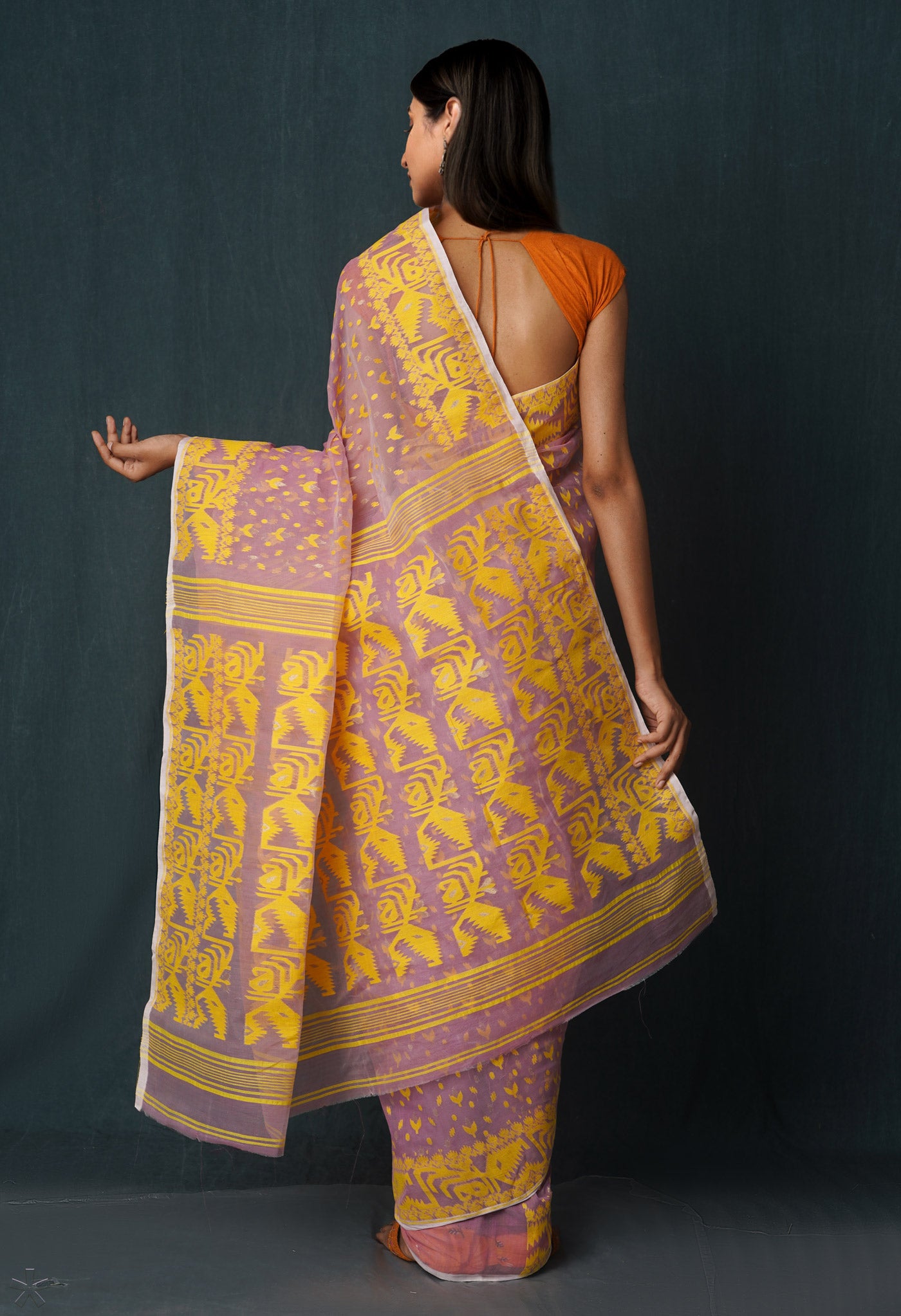 Pink Pure Handloom Dhakai Jamdhani Cotton Saree-UNM65196