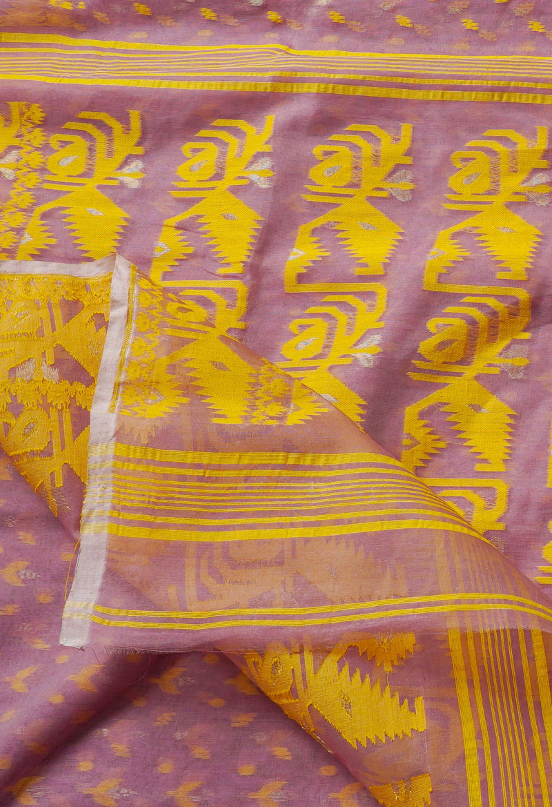 Pink Pure Handloom Dhakai Jamdhani Cotton Saree-UNM65196