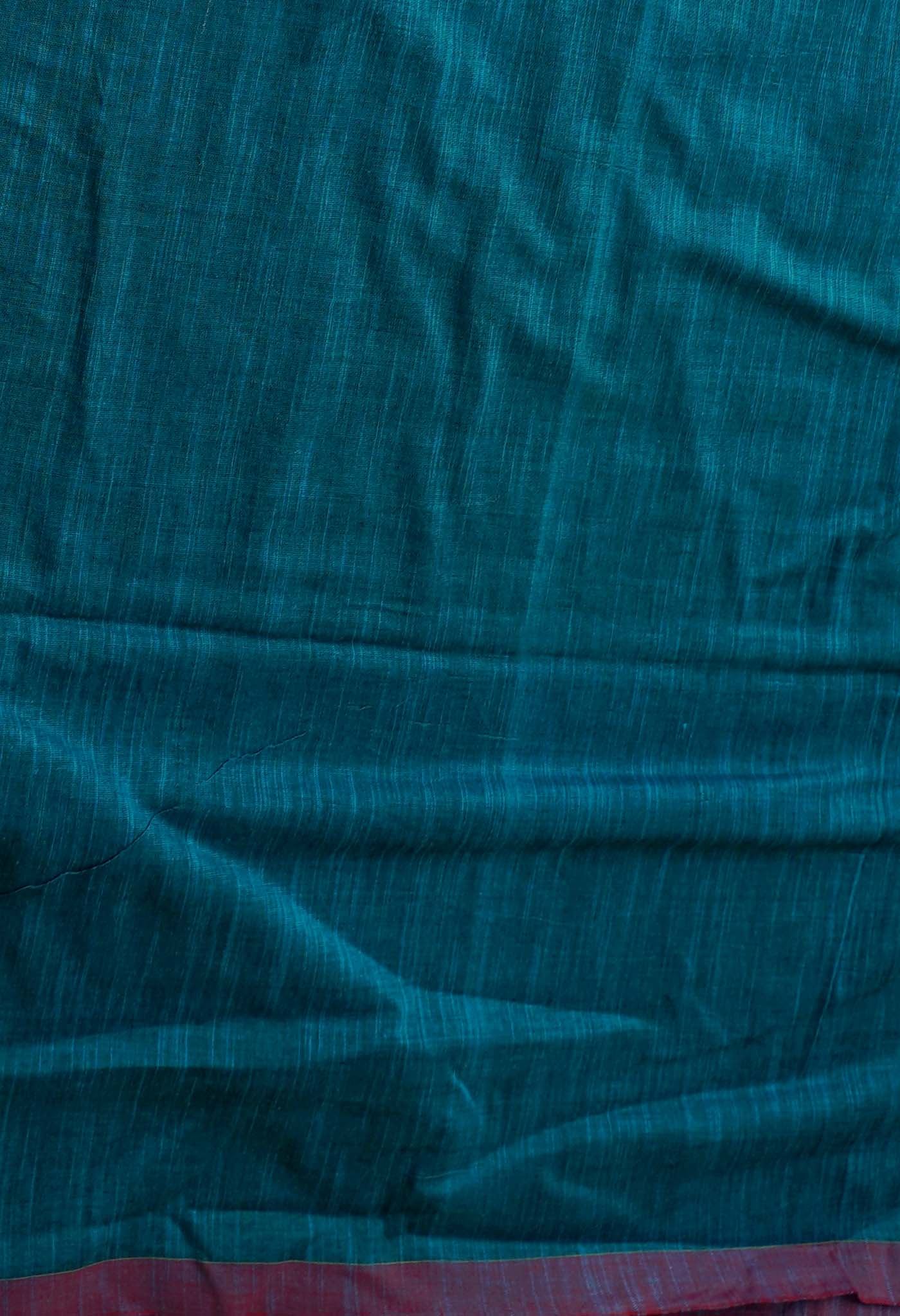 Blue Pure  Cotton Linen Saree With Tassels-UNM65236