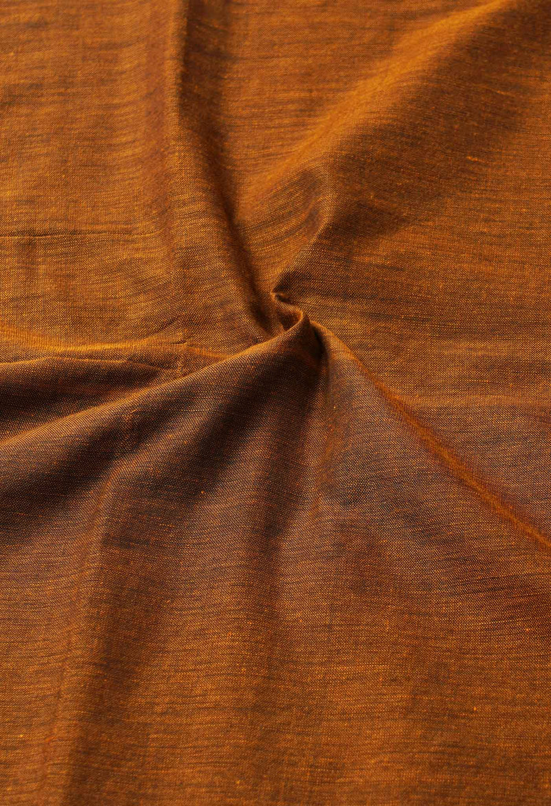 Ochre Pure  Cotton Linen Saree With Tassels-UNM65259