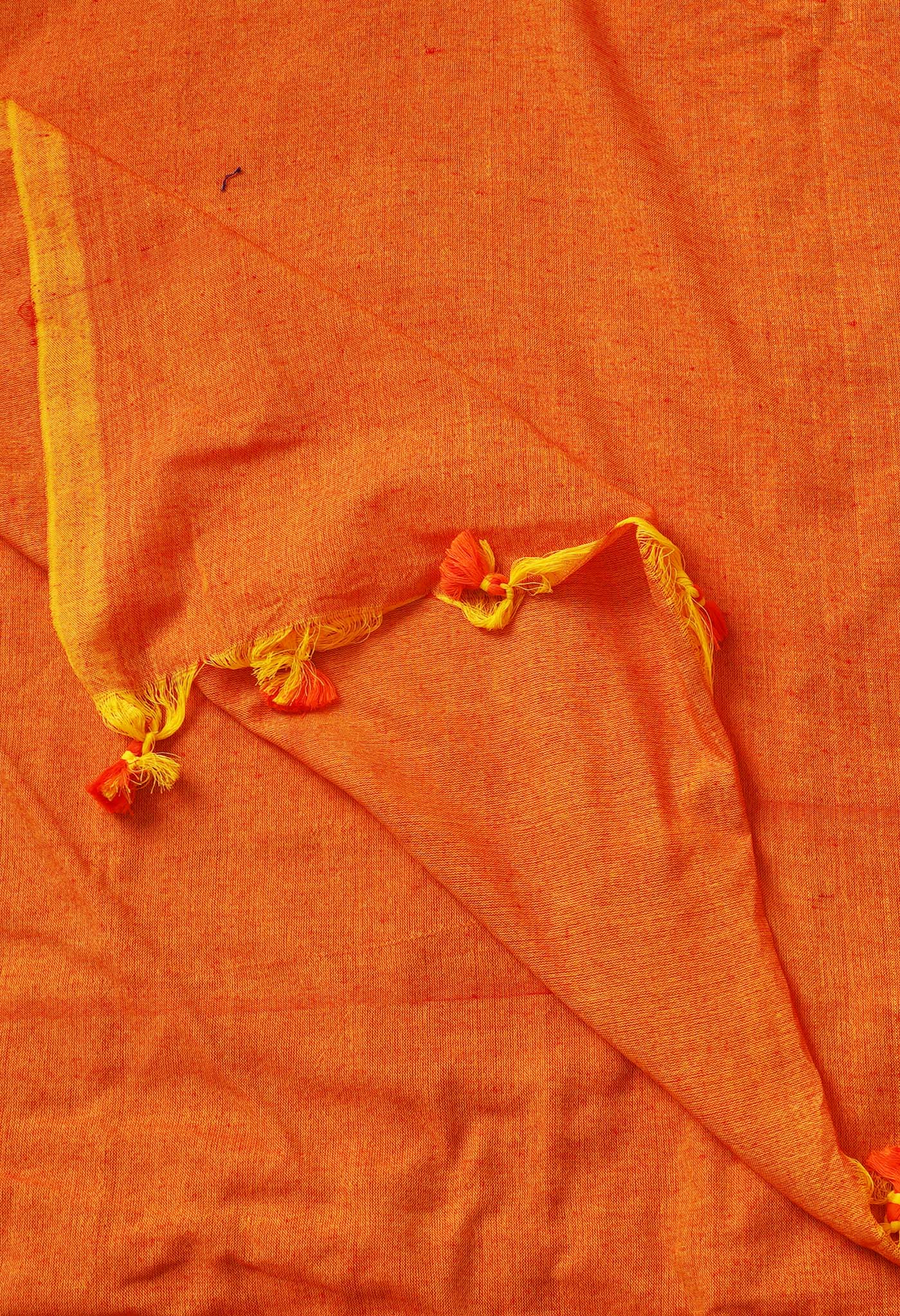 Orange-Red Pure  Cotton Linen Saree With Tassels-UNM65270