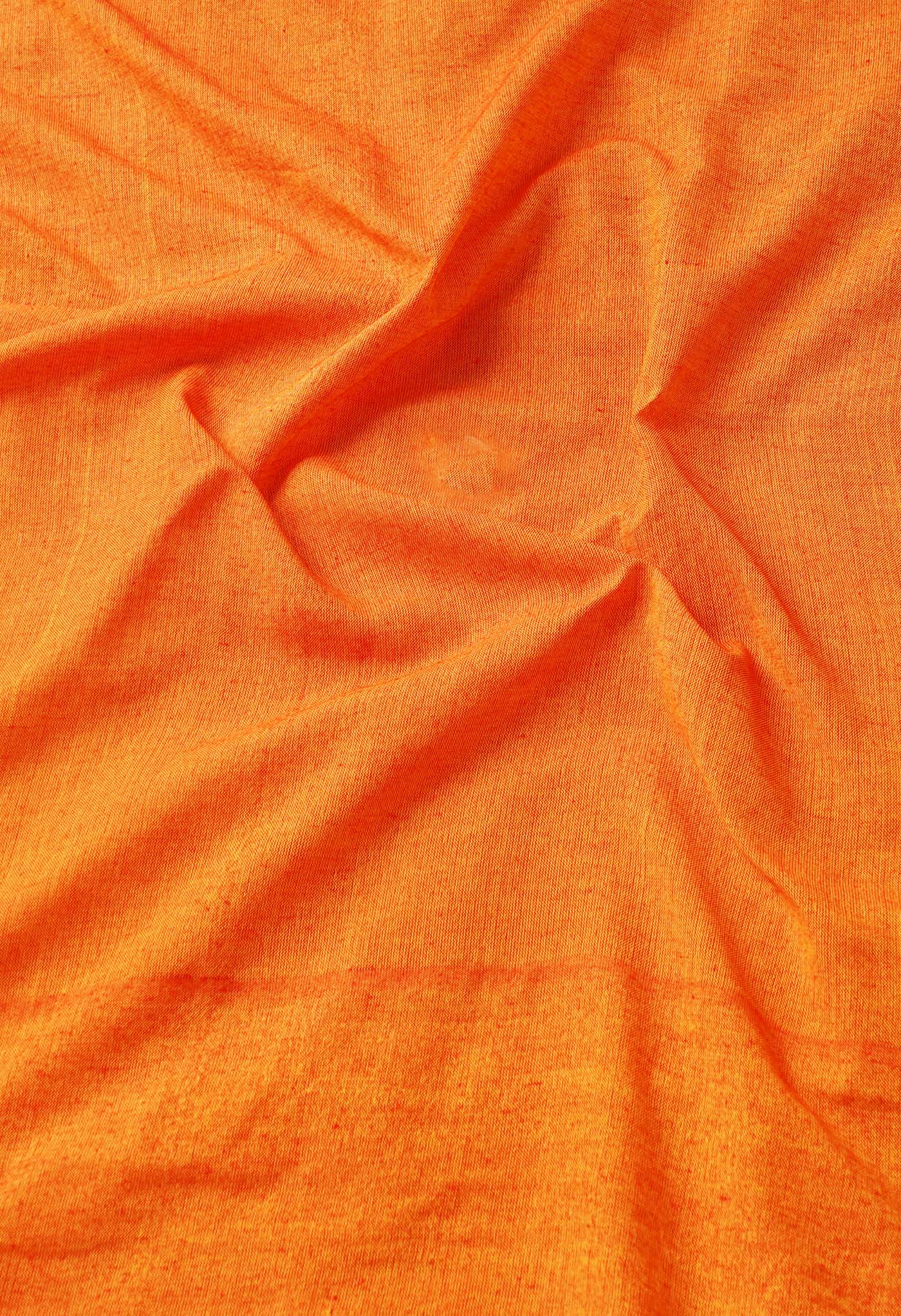 Orange-Red Pure  Cotton Linen Saree With Tassels-UNM65270