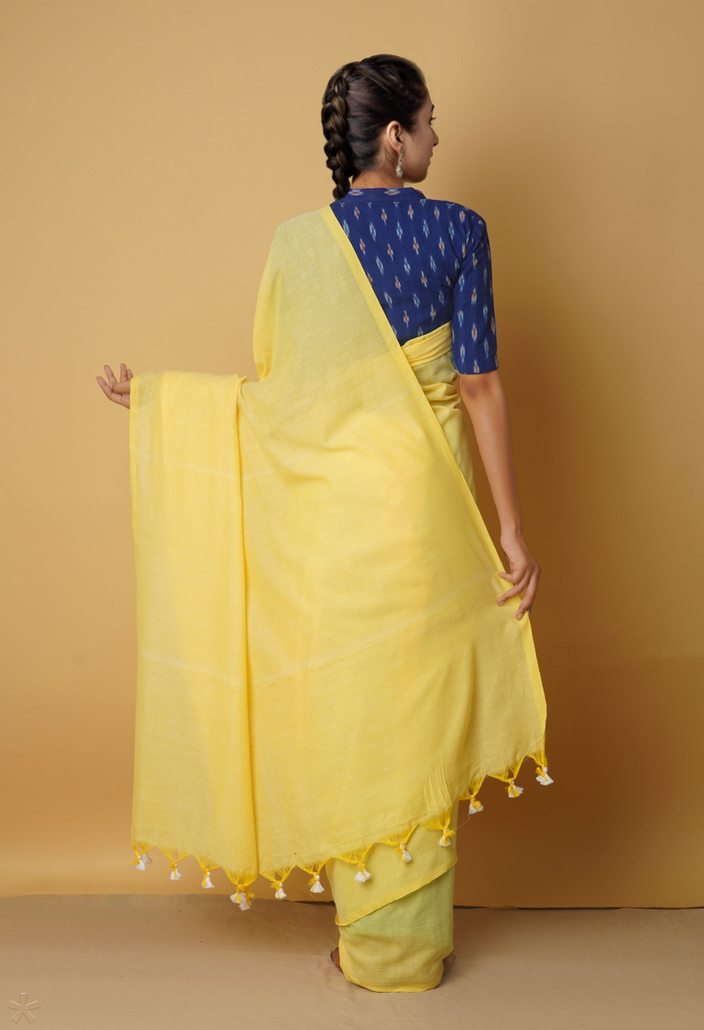 Yellow Pure Cotton Linen Saree-UNM65286