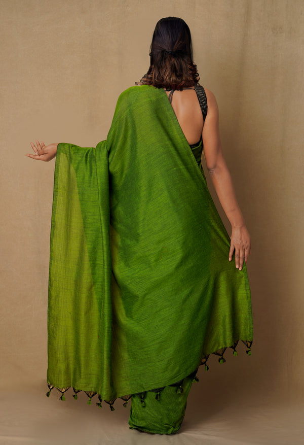 Green Pure Cotton Linen Saree-UNM65288