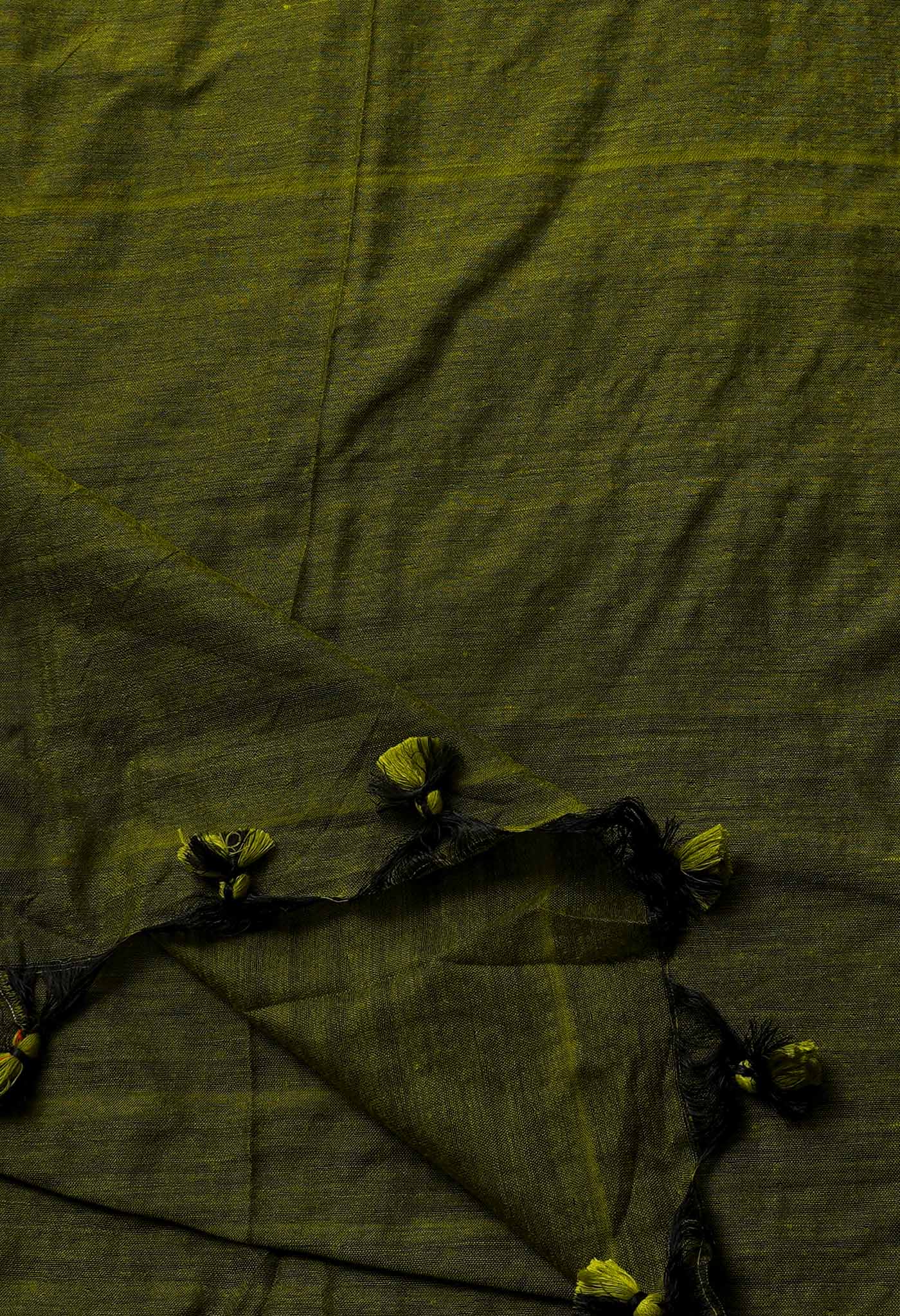 Green Pure Cotton Linen Saree-UNM65288