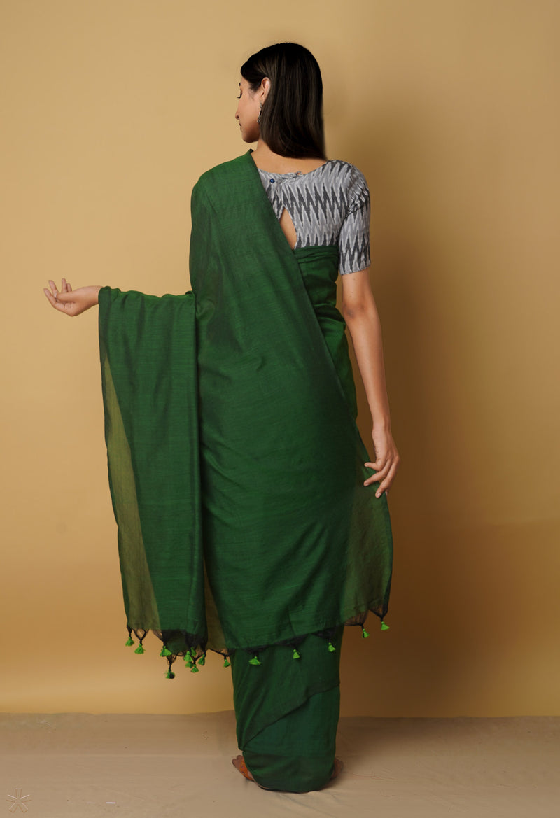 Green Pure Cotton Linen Saree-UNM65295