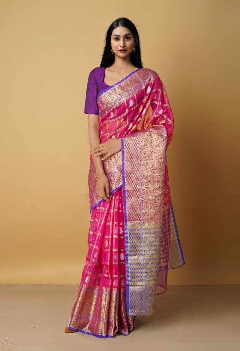 Pink  Banarasi Sico Saree-UNM65308