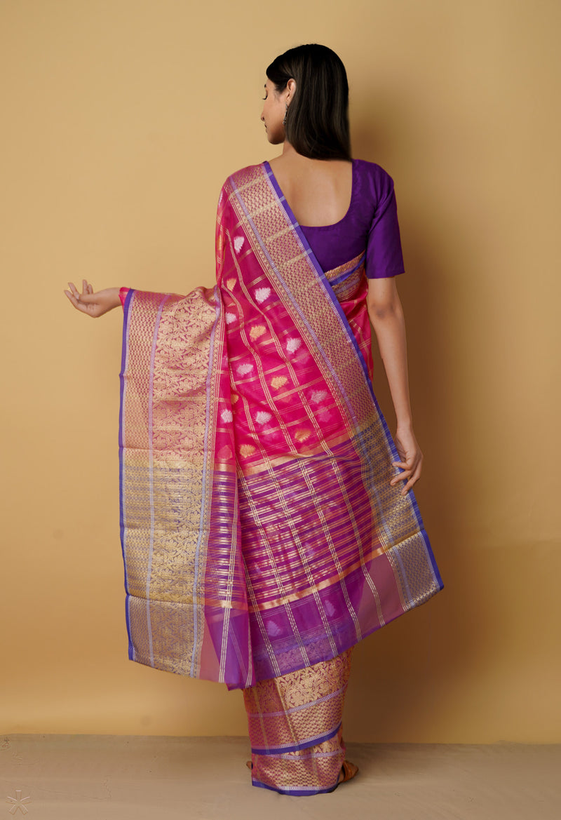 Pink  Banarasi Sico Saree-UNM65308