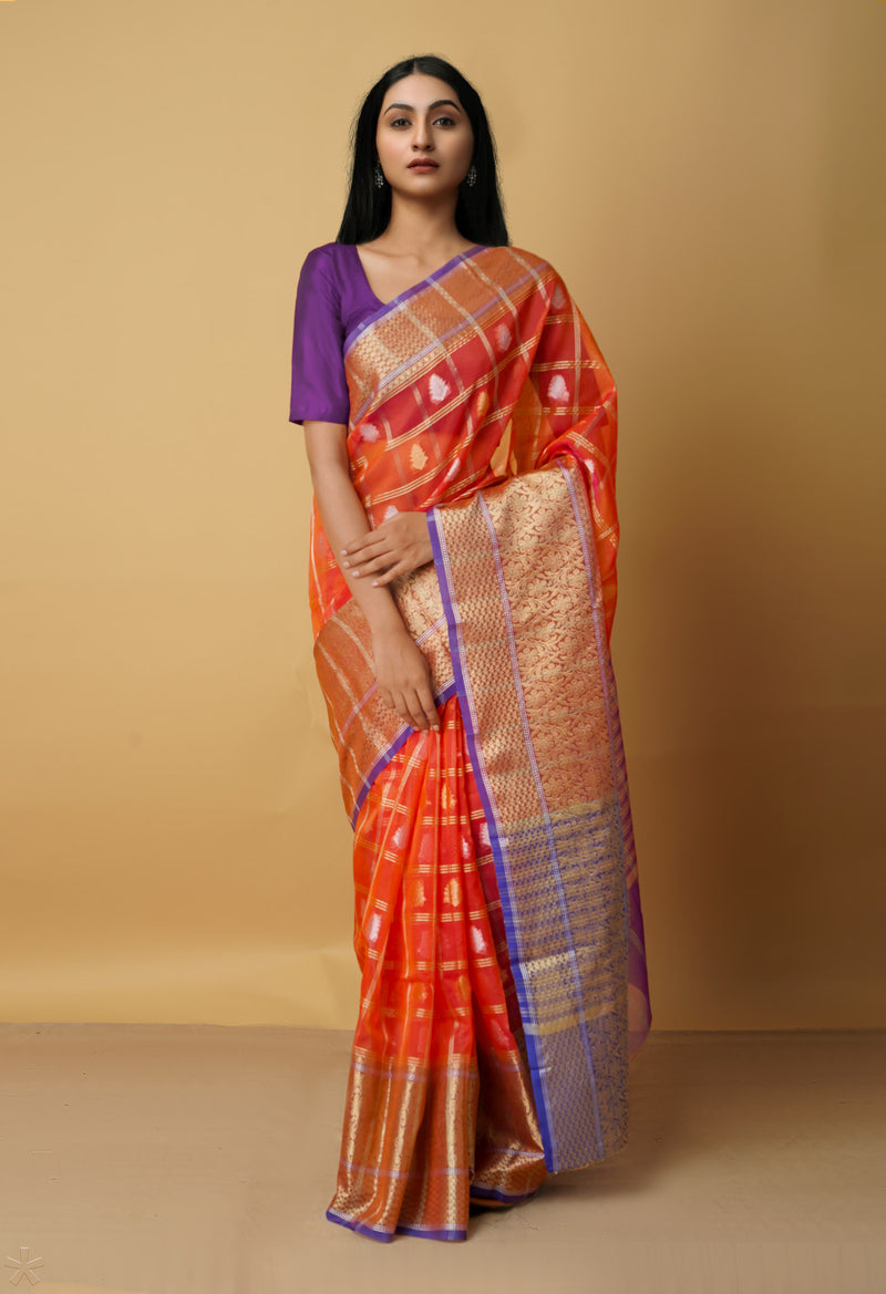 Orange  Banarasi Sico Saree-UNM65313