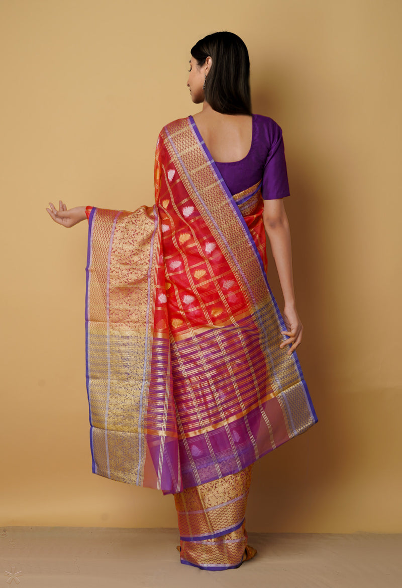Orange  Banarasi Sico Saree-UNM65313