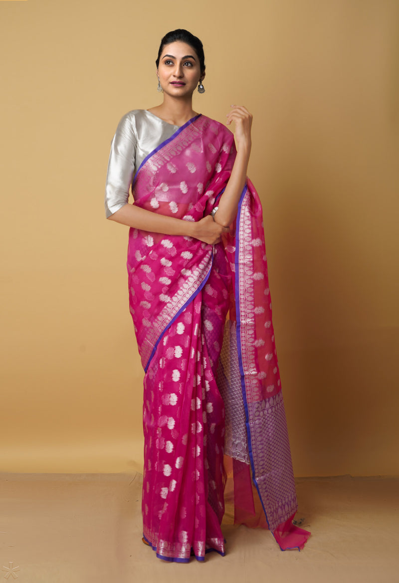 Pink  Banarasi Sico Saree-UNM65314