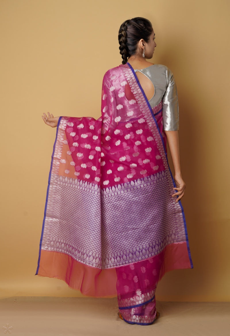 Pink  Banarasi Sico Saree-UNM65314
